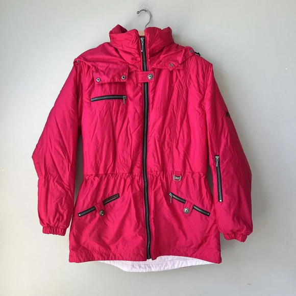 Nils Womens Hot‎ Pink Nylon Ski Jacket With Hood & Zippered Pockets Large - Picture 1 of 5